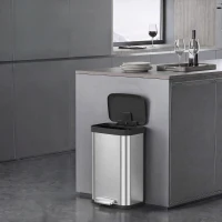 HOMCOM Poubelle de Cuisine 50 L en Acier Inoxydable, Pédale, Couvercle à Fermeture Douce, Compartiment Désodorisant, Argenté(m-2)