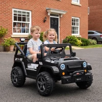 AIYAPLAY UTV Elétrico Infantil 24 V de 2 Lugares com Comando à Distância, Suspensão Traseira, Música e Luzes, Preto, +3 Anos(m-10)