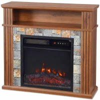HOMCOM Chimenea Eléctrica Decorativa 1800W con Repisa Efecto Llama 5 Brillos Termostato Temporizador Mando Marrón(m-1)