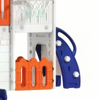 AIYAPLAY 7 in 1 Toddler Slide Set with Basketball Hoop, Climbing Frame, Telescope, Drawing Board, Storage Box, Orange(m-12)