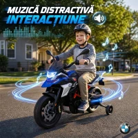 AIYAPLAY Motocicletă Electrică pentru Copii 3-8 Ani 12V, Licență BMW G310 GS, Baterie cu Litiu, Roți Ajutătoare Detașabile, Albastru(m-6)