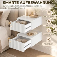 HOMCOM Nachttisch 2er Set Wandmontiert Beistelltisch mit 2 Schubladen Nachtkommode 40 x 35 x 17 cm, Weiß(m-6)