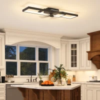 HOMCOM LED Ceiling Light, Modern Dimmable Ceiling Light with Wall Switch & Remote Control, Flush Mount Fixture Lamp with 3000-6000K Colour Temperatures for Living Room, Bedroom, Black(m-7)