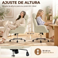 HOMCOM Silla de Oficina con Reposabrazos Respaldo Alto Reposacabezas Regulable Ruedas Altura Ajustable Giratoria Crema(m-7)