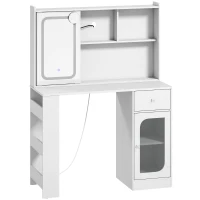 HOMCOM Postazione Trucco con Specchio Scorrevole, Luci LED, 3 Colori, Luminosità Regolabile, Bianco, Ripiani Aperti(m-1)