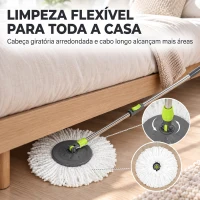 HOMCOM Conjunto de Esfregona e Balde com Espremedor 2 Compartimentos Balde de 20 L 5 Mopas de Microfibra Uso a Seco e Húmido Cinza Escuro(m-6)