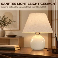HOMCOM Tafellamp, vintage nachtlamp met keramische voet, linnen kap en E27-fitting(m-4)