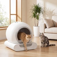 PawHut Arenero Gatos Autolimpiable 65L Control APP sin Olores Antifugas Sensores de Seguridad Entrada Baja Bolsas de Basura(m-10)