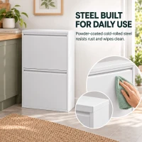 HOMCOM Meuble Poubelle de Tri Sélectif 60 L (4 x 15 L), 4 Compartiments, Fermeture Amortie, Seaux Intérieurs Amovibles, Blanc(m-8)