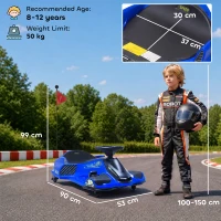 HOMCOM 12V Kids Electric Go Kart, Ride on Drift Car with 2 Speeds, Soft Start, Music, Colourful LED Lights for Ages 8-12, Blue(m-3)
