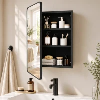 HOMCOM 50.8 x 11.6 x 71 cm Bathroom Mirror Cabinet, Wall Cabinet with Adjustable Shelves, Wall-Mounted or Recessed, Black(m-2)