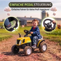 AIYAPLAY Elektrischer Kinder Traktor mit abnehmbar Anhänger Aufsitztraktor mit Lithium-Akku Fußpedal, Musik, Hupe Licht, Gelb(m-7)