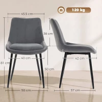 HOMCOM Set 2 Scaune de Dining din Catifea pentru Bucătărie, Gri Închis(m-3)