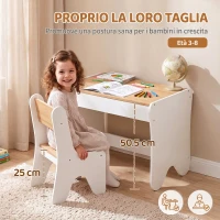 AIYAPLAY Set Tavolo Bambini con Sedia, Cassetto, 3-8 Anni, Bordi Arrotondati, per Cameretta, Soggiorno, Asilo, Bianco(m-5)