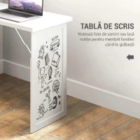 HOMCOM Birou modern pliabil cu bibliotecă și tablă, din lemn și metal, 98x51x153 cm, alb(m-6)