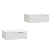 HOMCOM Floating Bedside Table Set of 2, Wall-Mounted Nightstand with High Gloss Finish & Storage Drawer, White(m-1)