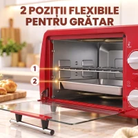 HOMCOM Mini cuptor electric 10L, 750W, cu temperatură reglabilă și timer, 36,5x26x22 cm, roșu(m-5)