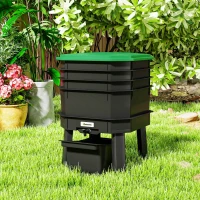 Outsunny 4-Tray Worm Composter Bin, 28L Worm Composter for Outdoor & Indoor Recycling Food Waste, Dark Green(m-14)