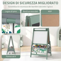 AIYAPLAY Lavagna per Bambini 3 in 1 a Doppia Facciata con Cavalletto, Rotolo di Carta, 2 Contenitori, 3-8 Anni, Verde(m-6)
