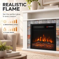 HOMCOM Freestanding Electric Fireplace Suite, 1800W, Open Shelf, Electric Fire and Surround with LED Flame, Remote, White(m-5)