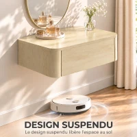 HOMCOM Coiffeuse Murale Moderne avec Miroir Rond et Tiroir Dissimulé, pour Chambre, Petit Espace, 60 x 38 x 18 cm, Chêne(m-4)