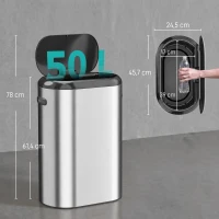 HOMCOM Automatischer Mülleimer Küche mit Infrarot-Bewegungssensor, Sensor Mülleimer 50L in Silber(m-3)