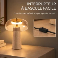 HOMCOM Lampe de Table Vintage avec Abat-Jour en Verre et Base en Travertin, Lampe de Chevet Rétro, Lumière Chaude 3000 K, Ambre(m-7)