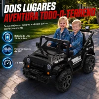 AIYAPLAY UTV Elétrico Infantil 24 V de 2 Lugares com Comando à Distância, Suspensão Traseira, Música e Luzes, Preto, +3 Anos(m-4)