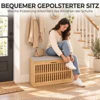 HOMCOM Schuhbank mit Sitzfläche, Bambus Schuhregal mit belüftete Kippaufbewahrung Verstellbare Ablage Sitzkissen 80 x 30 x 48cm(m-6)