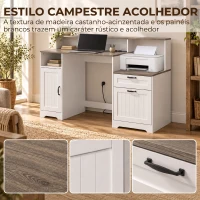 HOMCOM Secretária com Estação de Carregamento Gavetas e Prateleiras com Tomadas Castanho Acinzentado e Branco(m-7)