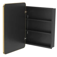 HOMCOM 50.8 x 11.6 x 71 cm Bathroom Mirror Cabinet, Wall Cabinet with Adjustable Shelves, Wall-Mounted or Recessed, Gold Tone(m-11)