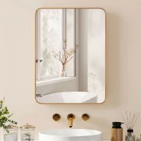 HOMCOM 50.8 x 11.6 x 71 cm Bathroom Mirror Cabinet, Wall Cabinet with Adjustable Shelves, Wall-Mounted or Recessed, Gold Tone(m-9)