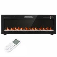 HOMCOM Șemineu electric 153 cm, încastrabil/de perete/de podea, ultrasubțire 8,3 cm, cu telecomandă, 900/1800 W, timer, negru(m-11)