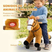 AIYAPLAY Caballo de Juguete para Montar con Ruedas, Correpasillos de Felpa con Sonidos de Cascos y Relinchos, Marco de Metal, Regalo para Niños y Niñas 18-36 Meses, Carga 50 kg, Marrón(m-4)