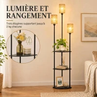 HOMCOM Lampadaire interrupteur pied Lampe sur Pied 3 étagères Noir(m-5)