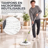 HOMCOM Balai Serpillière et Seau avec Essoreur, Balai Rond à 2 Compartiments, Réservoir 20 L, Tête Rotative à 360°, Gris Foncé(m-6)