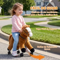 AIYAPLAY Cavalo de Brincar para Montar com Rodas, Andador de Peluche com Sons de Cascos e Relinchos, Estrutura Metálica, 18-36 Meses, 50 kg, Castanho(m-5)