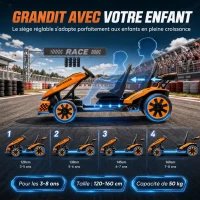 AIYAPLAY Kart Électrique pour Enfants 12 V, Go Kart, 2 Moteurs, Siège Réglable, Batterie au Lithium, Démarrage Progressif, Orange(m-6)