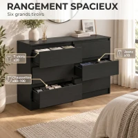 HOMCOM Commode Chambre Adulte, Chiffonnier 6 Tiroirs, Commode Vêtement, Meuble de Rangement Contemporain pour Salon, Noir(m-4)