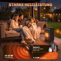 Outsunny Gasheater voor buiten 1,5-4,2 kW met wielen, 3 warmtestanden, 50 cm slang en drukregelaar(m-4)
