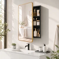 HOMCOM 50.8 x 11.6 x 71 cm Bathroom Mirror Cabinet, Wall Cabinet with Adjustable Shelves, Wall-Mounted or Recessed, Gold Tone(m-14)