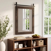 HOMCOM 86.5 x 61 cm Rectangle Mirror, Farmhouse Wall Mirror for Living Room, Bedroom, Hallway, Dark Brown(m-2)