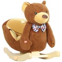 AIYAPLAY Rocking Horse Toy, Cartoon Bear Wooden Ride on Horse with Seat Belt, Music, Pretend Play Toy for Toddlers 18-36 M, Brown(m-1)