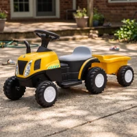 AIYAPLAY Tracteur Électrique Enfants 6 V avec Remorque Amovible, Voiture Électrique Enfants, Batterie au Lithium, 1-3 ans, Jaune(m-2)