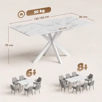 HOMCOM Extendable Dining Table Steel Cross Legs Steel Rails Space Saving White(m-3)
