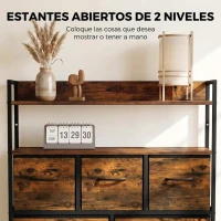 HOMCOM Cómoda de Tela con 7 Cajones y 2 Estantes de Estilo Industrial con Marco de Acero 79x29x101 cm Marrón Rustico(m-5)