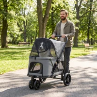 PawHut Dog Stroller, 3 Wheels Pet Stroller with Dual Entry, Easy One-Click Quick Fold, Mesh Windows, Washable Cushion(m-9)