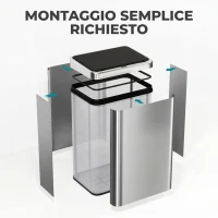 HOMCOM Pattumiera Automatica con Sensore 40 L in Acciaio Inox Anti-Impronta, Chiusura Ammortizzata, Argento(m-5)