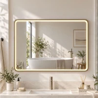 HOMCOM Bathroom Mirror with LED Lights, 100x70cm Rectangle Bathroom Mirror, Dimmable, Bluetooth, Anti-Fog, Gold Tone(m-2)