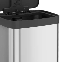 HOMCOM Poubelle de Cuisine 50 L en Acier Inoxydable, Pédale, Couvercle à Fermeture Douce, Compartiment Désodorisant, Argenté(m-14)